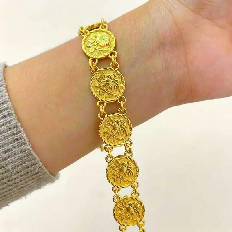 24K Gold-Plated Ancient Coin Bracelet, Light Luxury Middle Eastern Arabic Wedding Symbol Coin Bracelet for Women, Non-Fading