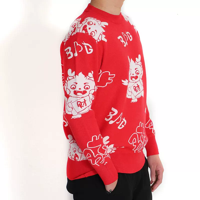 2024年新款龙年毛衣年服红色喜庆情侣服男装女装针织衫秋冬保暖