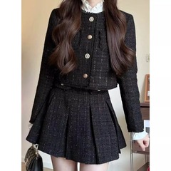富家の千金のスーツの女性の春秋の高級感の小さい大衆のワンピースのスカートの小さい香風のコートの名媛は1セットを着ます。
