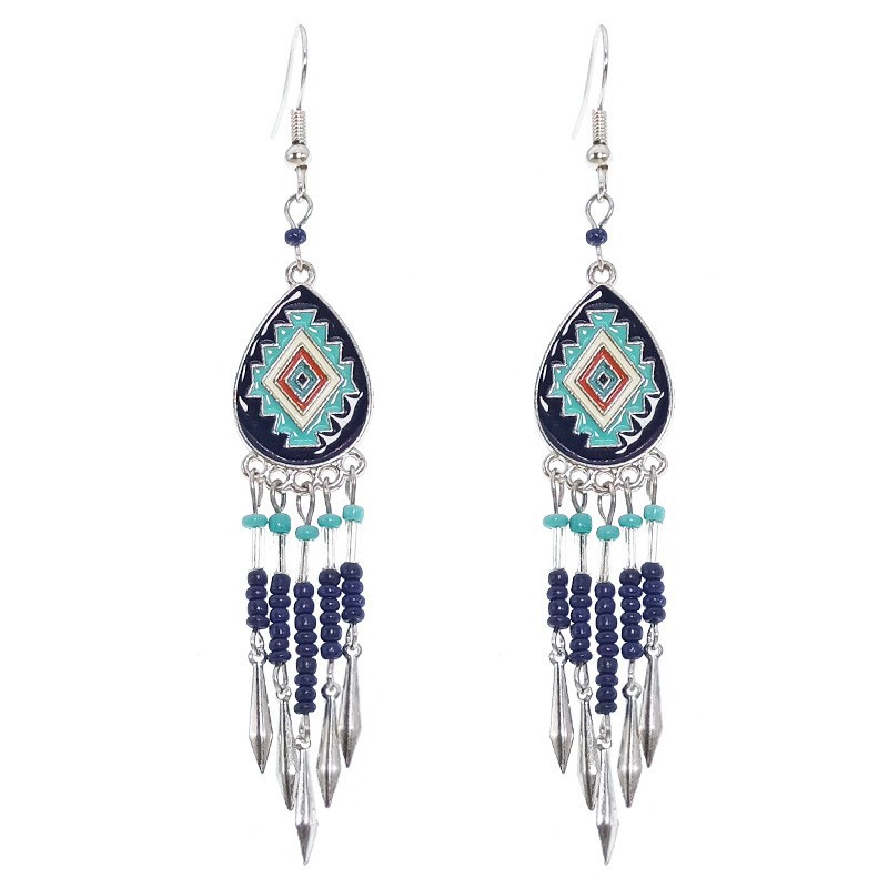 Cross-Border European and American Ethnic Style Exaggerated Retro Earrings Bohemian Rice Beads Tassel Earrings Amazon Wholesale