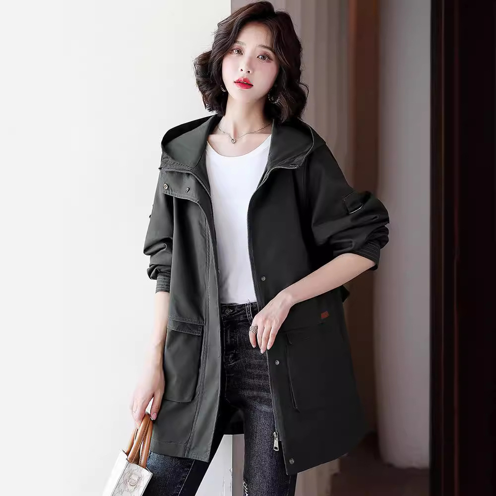 Spring long jacket with hood