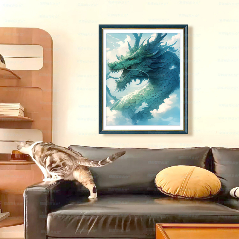 Mona Lisa real bordado cruzado animal dragón nuevo estilo moderno minimalista chino Shangrui dragón sala de estar bordado a mano image 2