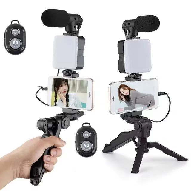 AY49 Photography Video Live Streaming Portable Desktop Tripod with Ring Light Mobile Phone Clip Microphone