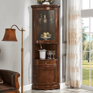 American Solid Wood Corner Cabinet Triangular European Style Living Room Corner Cabinet Corner Cabinet Corner Curved Wine Cabinet Glass Door