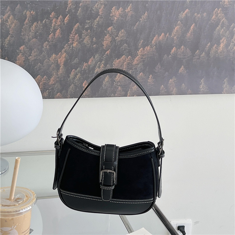 2024 new shoulder splicing autumn winter suede underarm bag fashionable and versatile plush handbag_voghion.com