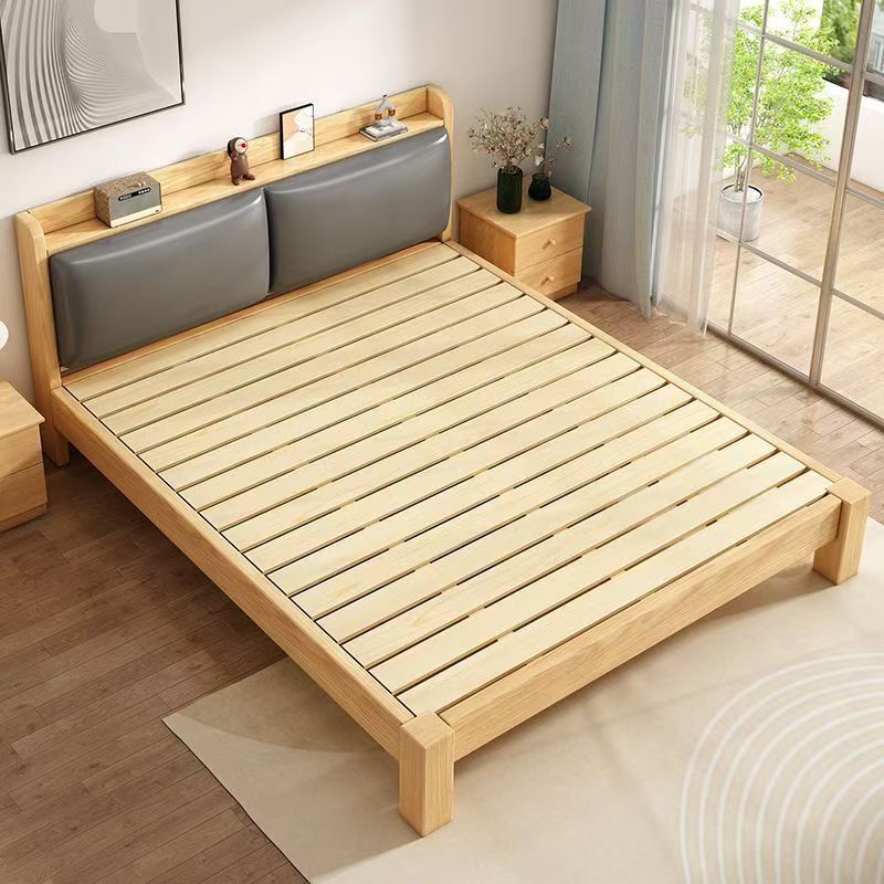 Solid Wood Bed, Modern and Simple, 1.5m Double Bed for Home Use, 1.8m Soft-Upholstered Bed for Rental, 1m Single Bed Frame Solid Wood Bed, Modern and Simple, 1.5m Double Bed for Home Use, 1.8m Soft-Upholstered Bed for Rental, 1m Single Bed Frame