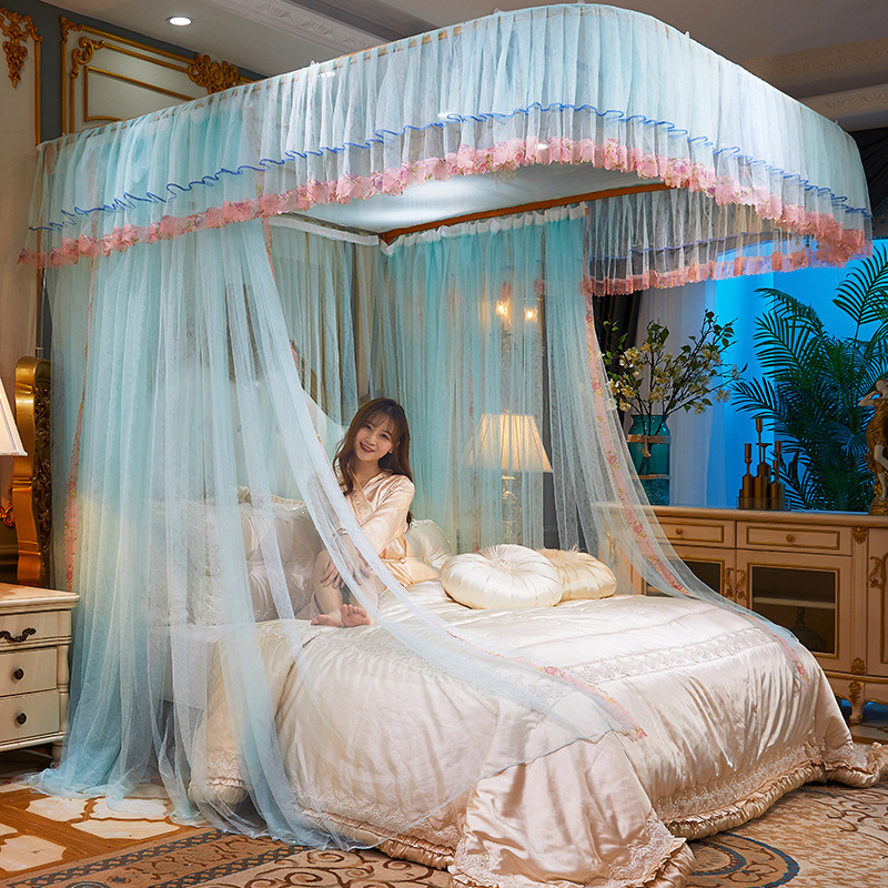 新品导轨蚊帐u型轨道支架公主风家用1.8m1.5床2米床欧式伸缩纹账|ms