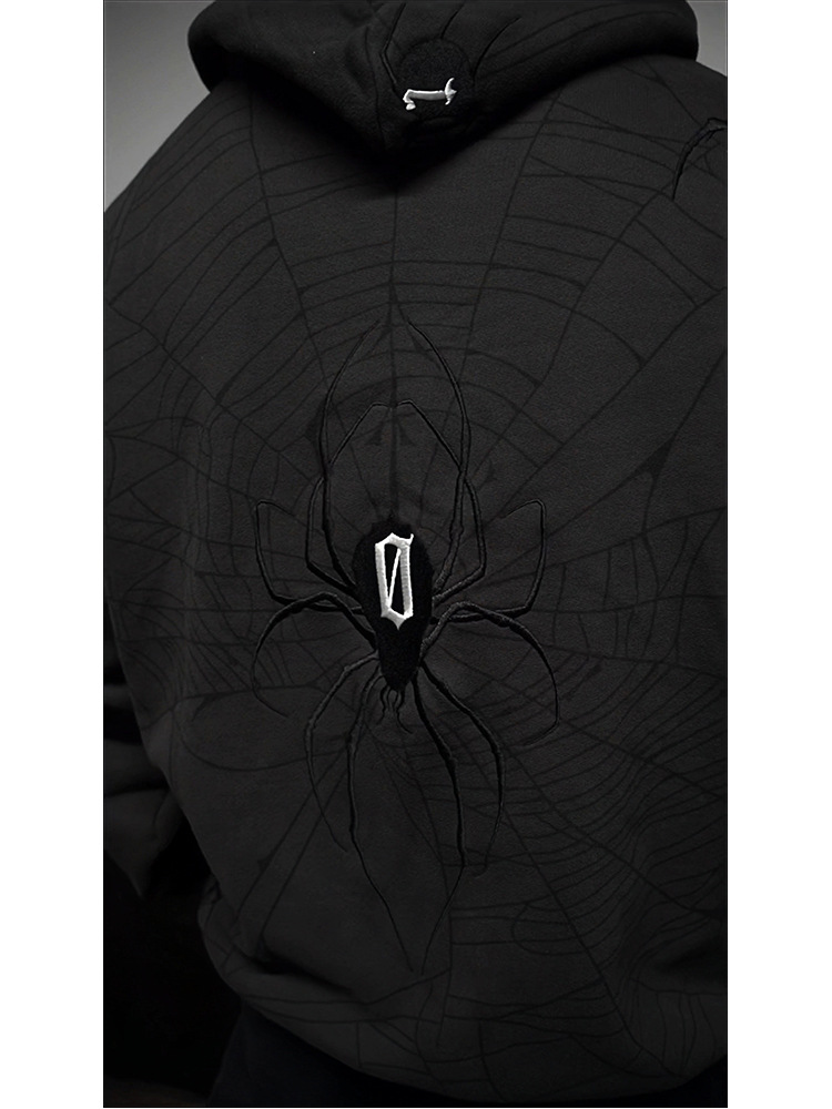 Gothic hoodie oversized met spinnenweb print voor heren_voghion.com