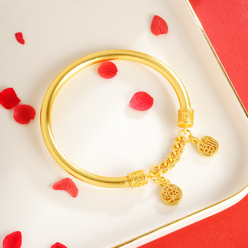 Estilo antiguo Vietnam arena oro Ping An Xi le Fu pulsera de cadena elegante de las mujeres pulsera de aleación de cobre de alta protección de color suministro al por mayor