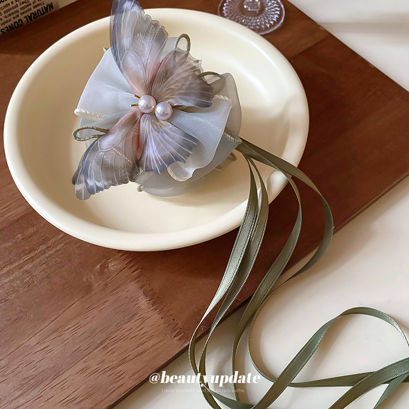 Nuevo arco de estilo chino, mariposa, perlas, pelo, agarre, moda, corbata de la parte posterior de la cabeza, clip de tiburón, estilo antiguo, nueva horquilla, accesorios para el cabello