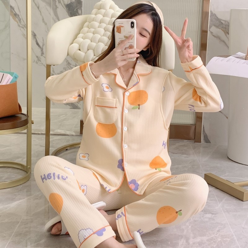 2025 pijamas de manga larga otoño y invierno ropa de aire de algodón intercalado embarazo y postpartum amamentación cálida ropa doméstica set