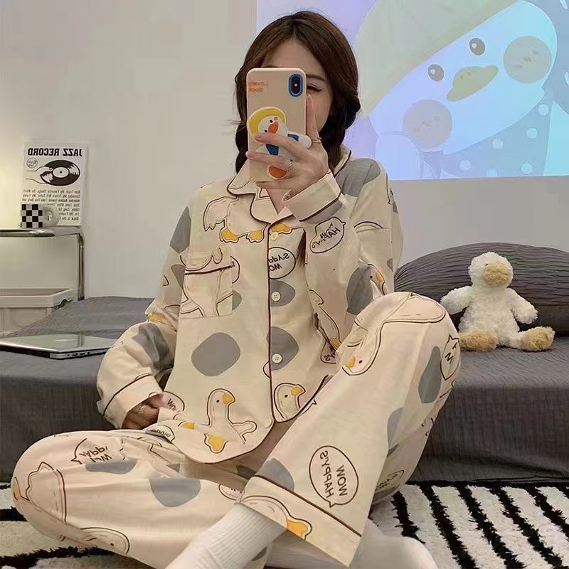 メーカー卸売春と秋の女性用パジャマ漫画ホーム服女の子長袖ズボンラペル在庫ありかわいいダブルロング|undefined
