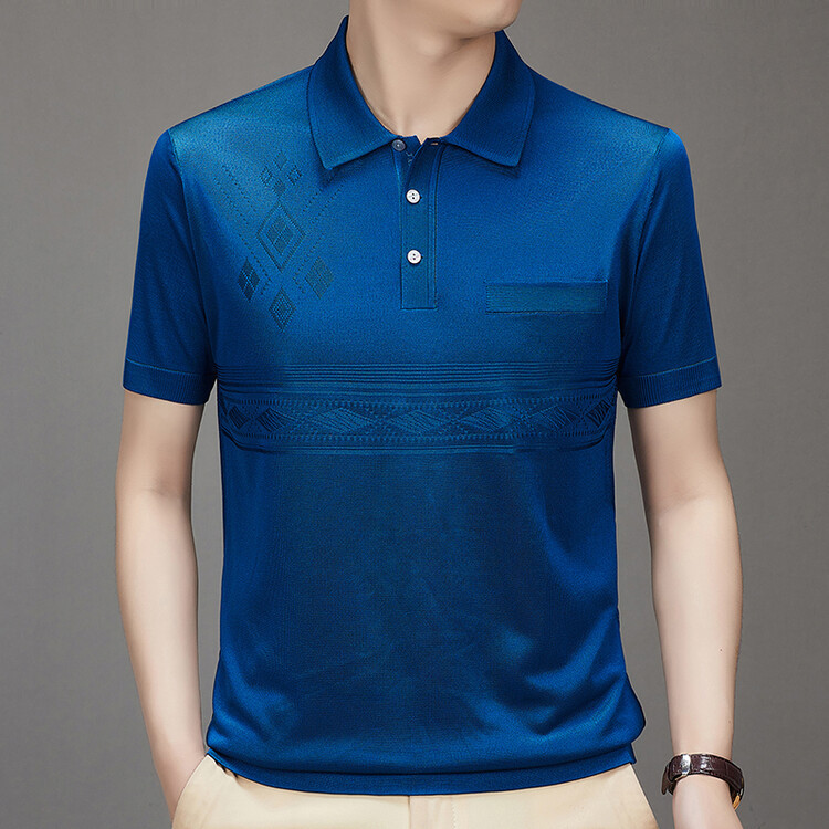 Verano nuevo estilo suéter de color sólido suelta camisa de papá de mediana edad delgada manga corta casual hombres solapa camiseta polo