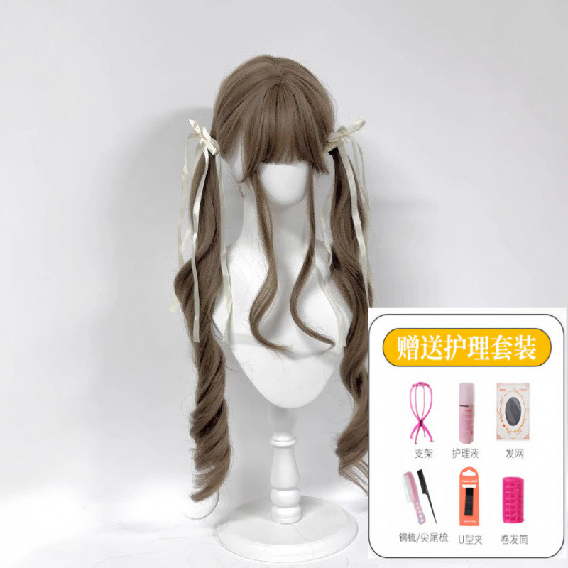 【ダブルポニーテールも可能】Xingcheng ウィッグ ネットセレブ ロリータ ショートバング 新しいコールドブラウン 80cm ロングカーリーヘア|undefined