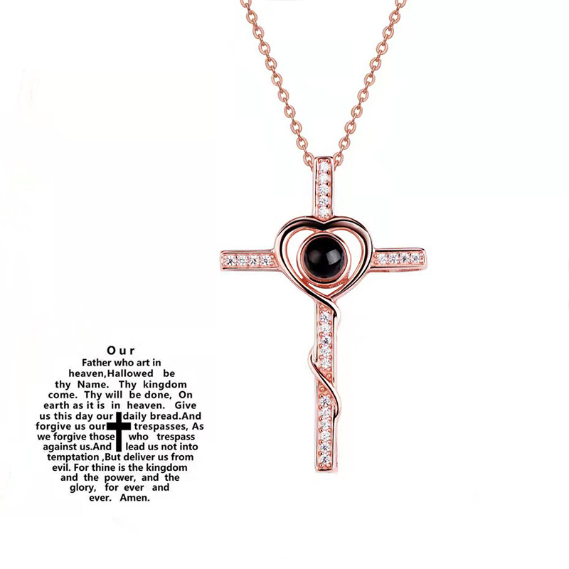 Love Heart Projection Necklace With 100 Languages, Silver Tone_voghion.com