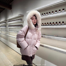 2025冬新款香榭颂羽绒服女短款90白鸭绒狐狸毛领加厚保暖连帽外套