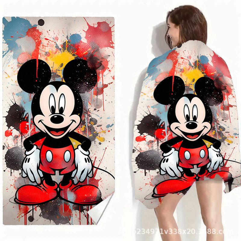 Cartoon Cute Mickey and Minnie Digital Printed Beach Towel Bath Towel Cross-Border Microfiber Swimming Quick-Drying Towel