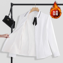 职业衬衫女白色方领加绒加厚衬衣工装套装长袖上班面试正装工作服