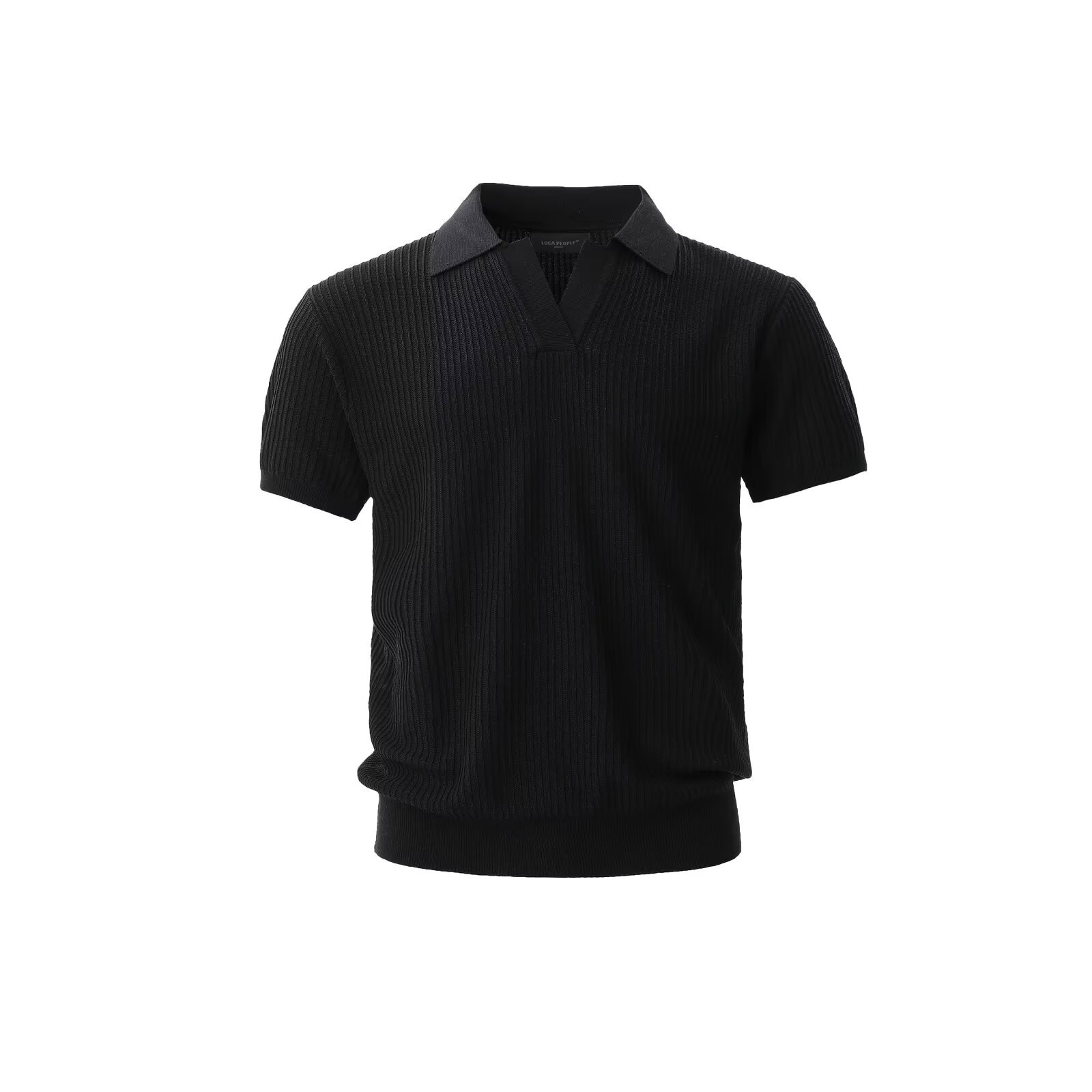 Vintage viejo estilo de dinero rayado textura solapa de manga corta camisa POLO de punto para hombre camiseta delgada de hombro recto estilo fino de verano