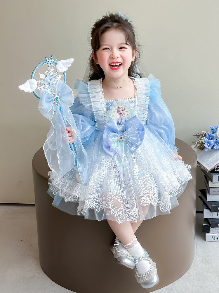 Girls' Elsa Princess Dress Spring and Autumn 2026 New Style High-End Children's Birthday Dress Spring Baby Girl Dress