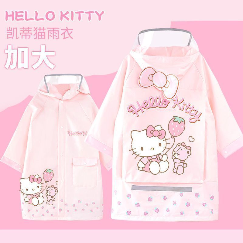 KT Cat Children's Raincoat with Schoolbag Cartoon Rainstorm-proof 4-15 Years Old Girl Baby Raincoat high quality Primary School Students