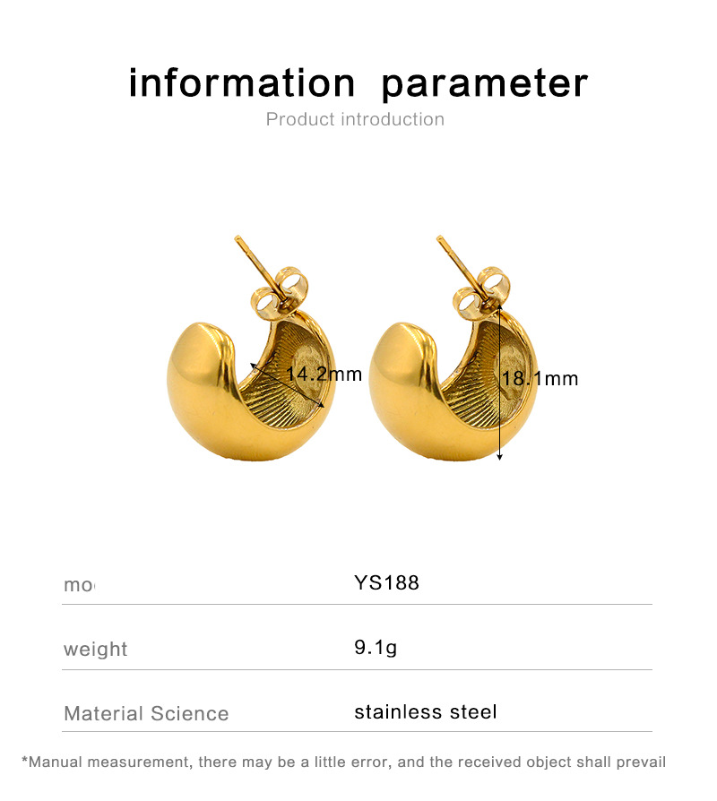 Fashion C Shape Stainless Steel Ear Studs 1 Pair