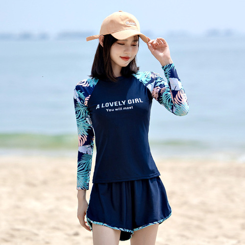 2024 new split swimsuit women's long-sleeved sun protection swimsuit conservative belly covering slimming hot spring swimsuit wholesale