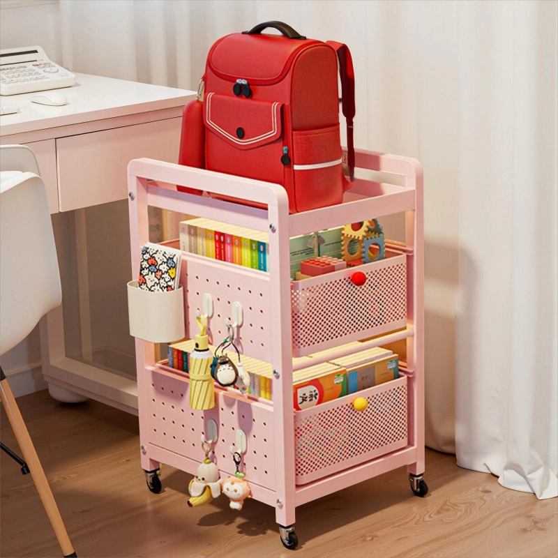 School Bag Storage Rack Household Multi-Layer Table under Pulley Cabinet for Books and Snacks Storage Rack Removable Kitchen Trolley