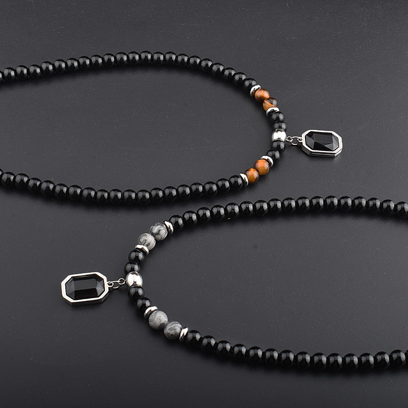 Holiday, Daily Occasion Retro Round Beaded Titanium Steel Men's Necklace Men Pendant Necklaces
