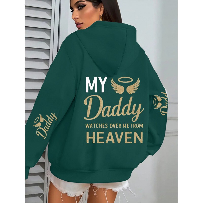 【Cross-border European size】Cross-border foreign trade European size casual polyester hoodie, printed with "My dad is in heaven."