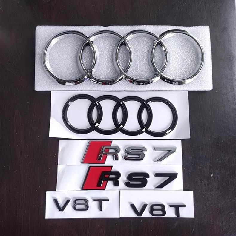 Audi RS7 car emblem, original A7 modified front grille, four-ring emblem, V8T side emblem, black rear tail emblem, car accessories