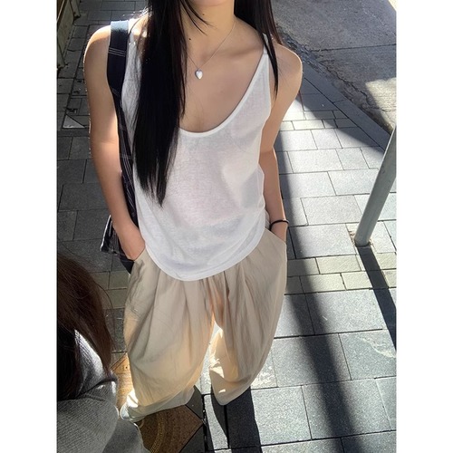 Summer 2025 Women's Hot Girl Snowflake Thin Cotton Strappy Backless Tank Top for Layering or Wearing Alone Sleeveless Cotton Linen Top, Versatile