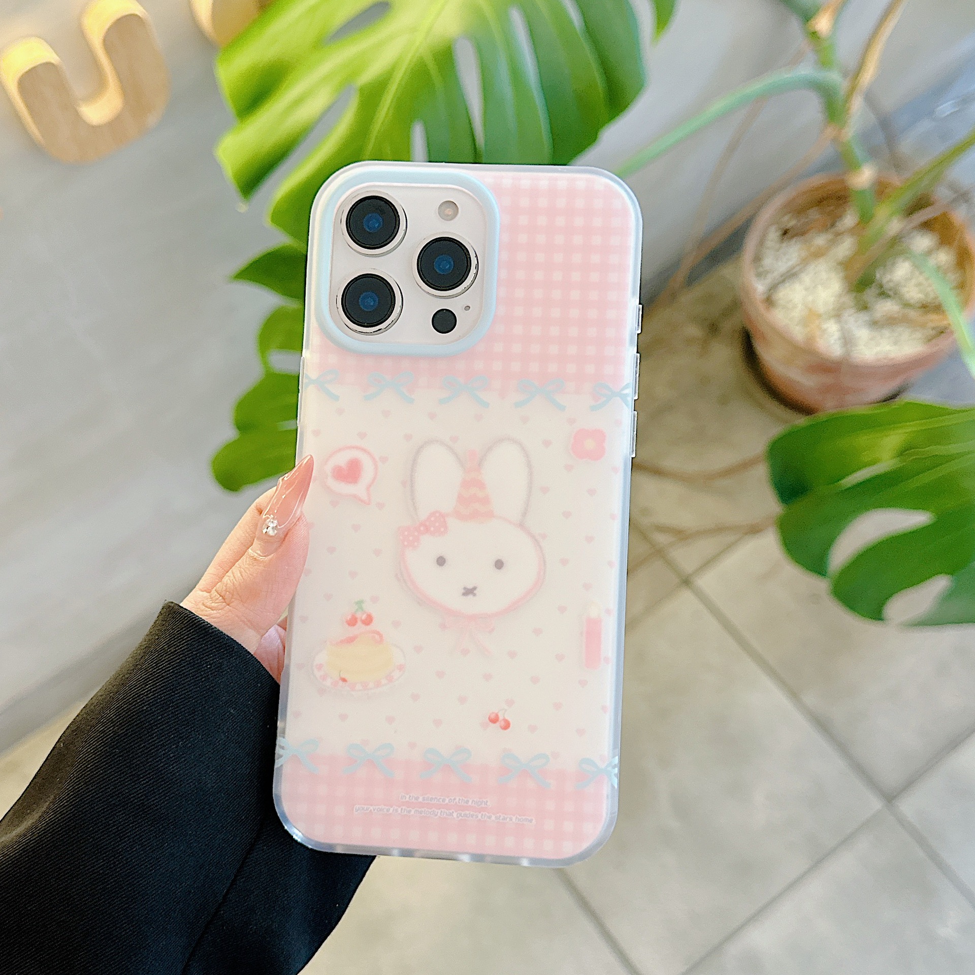 Pastel a cuadros en polvo coreano conejito para Apple 16ProMax funda para teléfono móvil 15Pro girl 14/13 pareja