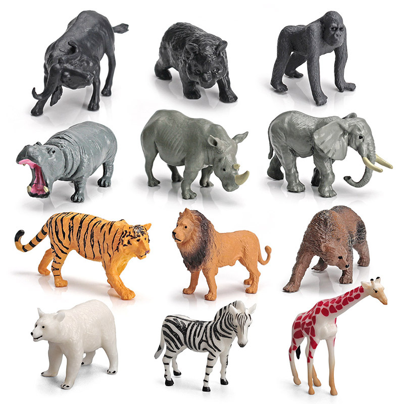 Mini simulación de animales del bosque girafa tigre león granja animales gallo vaca perro juguetes