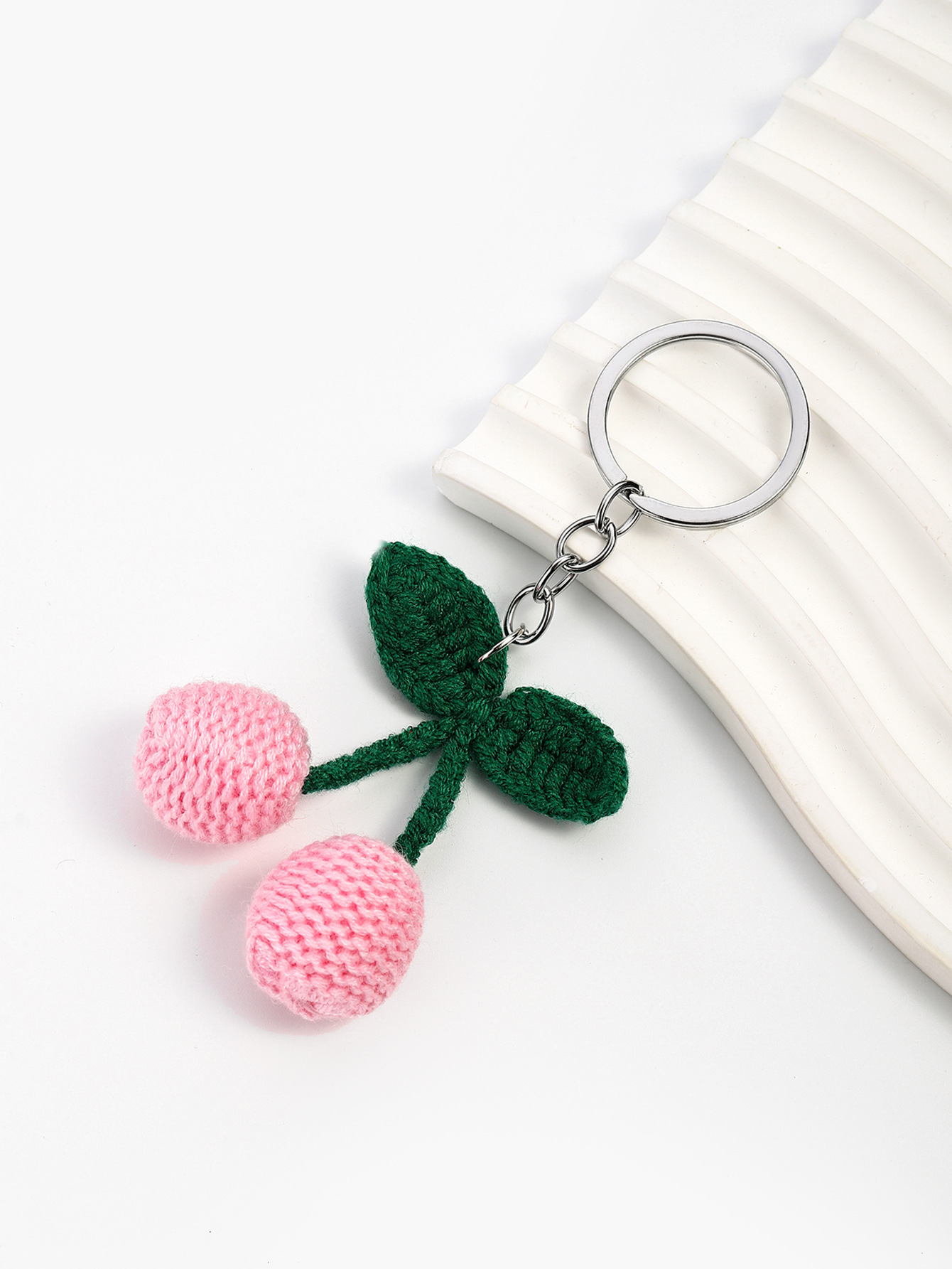10g Weight Handmade Inlay Material Keychain Classification 1 Piece Quantity Casual, Daily Occasion yarn Material Peach, Cherry, Car Pattern Unisex Gender Cute Style 1 Piece Peach Cherry Car Keychain Yarn Handmade Unisex Cute Keychain 12
