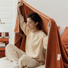 跨境亚马逊秋冬华夫格毛毯A面华夫绒B面牛奶绒纯色毛毯毯子批发+