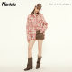 Nariele European and American distressed plaid POLO collar design contrast color college style casual trendy Hong Kong style loose shirt for women