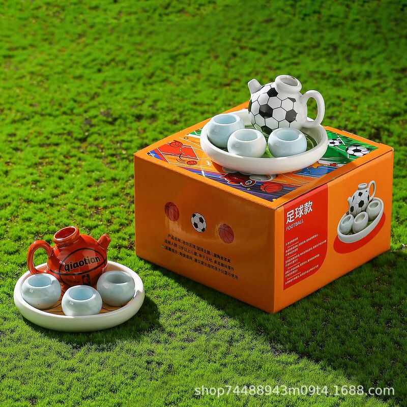 Wholesale Hot-Selling Children's Mini Realistic Ceramic Tea Set with World Cup Football Design, Suitable for Making Tea, for Use in Tourist Areas