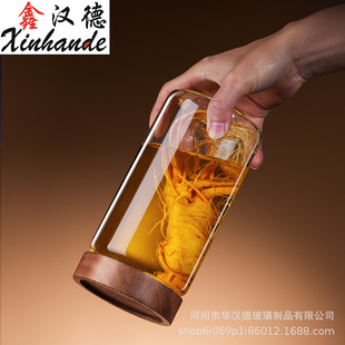 in stock Acacia Wooden Lid Spiral Mouth High Borosilicate Glass Sealed Jar Food Grade Ginseng Medicinal Wine Glass Sparkling Wine Bottle