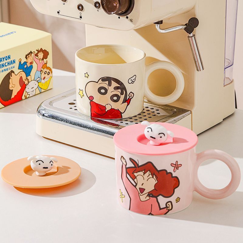 Crayón pequeño nuevo taza de cerámica de agua casera con taza de tapa de alto valor facial taza de pareja encantadora taza de oficina