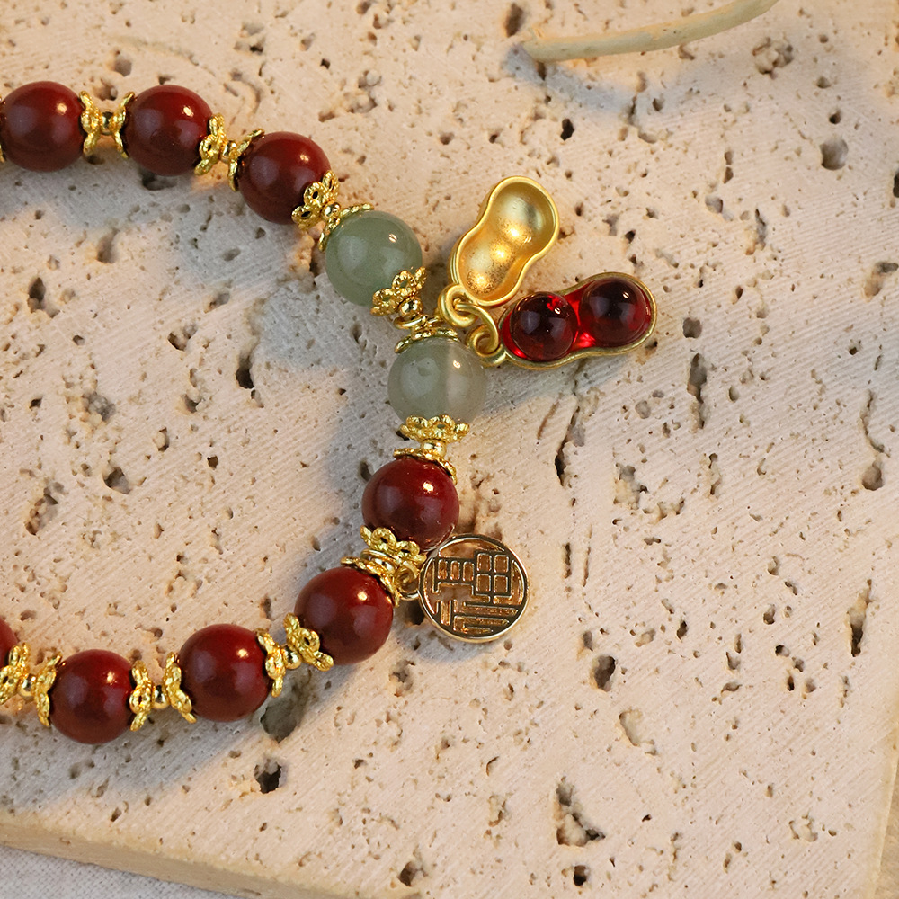 Fabricantes al por mayor retro nueva moda china ligera de lujo joyería de mano ágata roja buena cosa maní Fu marca pulsera exquisita mujer image 2