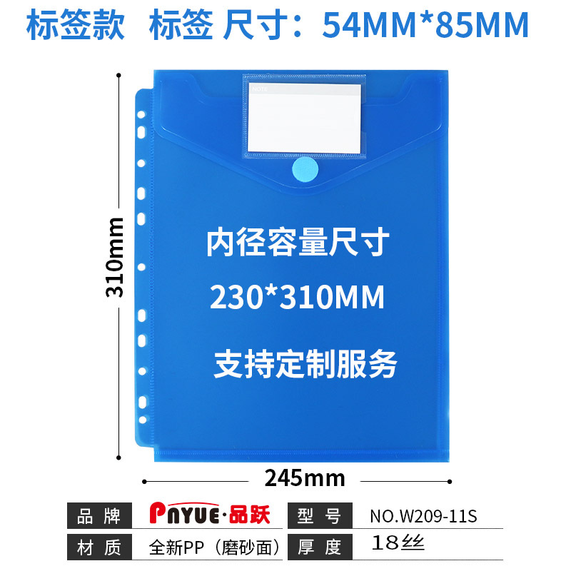 (2개) 라벨이 있는 벨크로 11홀 수직 루즈리프 파일백 A4 투명 두꺼운 내부 페이지 루즈리프 문서백