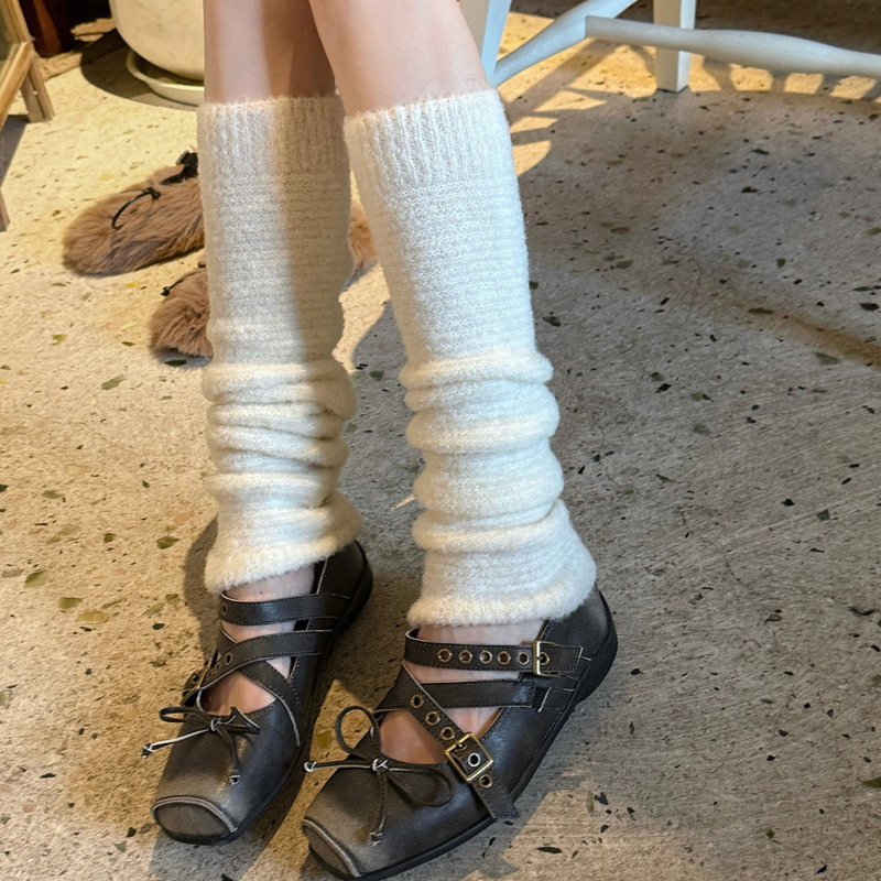 Wool Solid Color Striped Socks for Women, Autumn and Winter Thickened Warm Slouch Socks, Layered Leggings, Hot Girl Long Tube Socks
