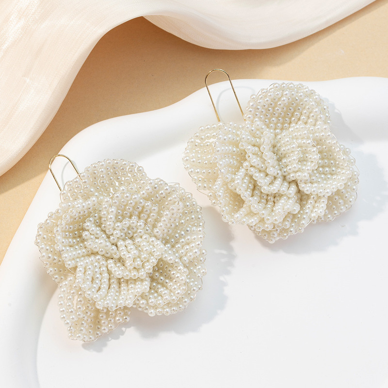 Korean-Style Beautiful Bridal Earrings, Exaggerated Pearl Large Flower Earrings, Wedding Photography Fashion Personality Earrings, Cross-Border Wholesale