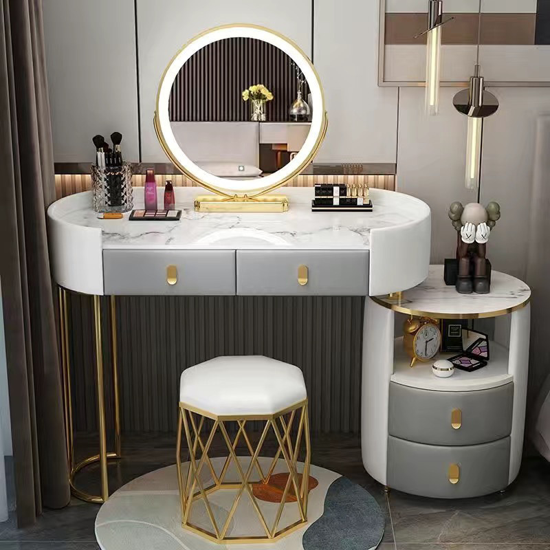White gray 100cm table + cabinet + smart mirror + bird's nest chair