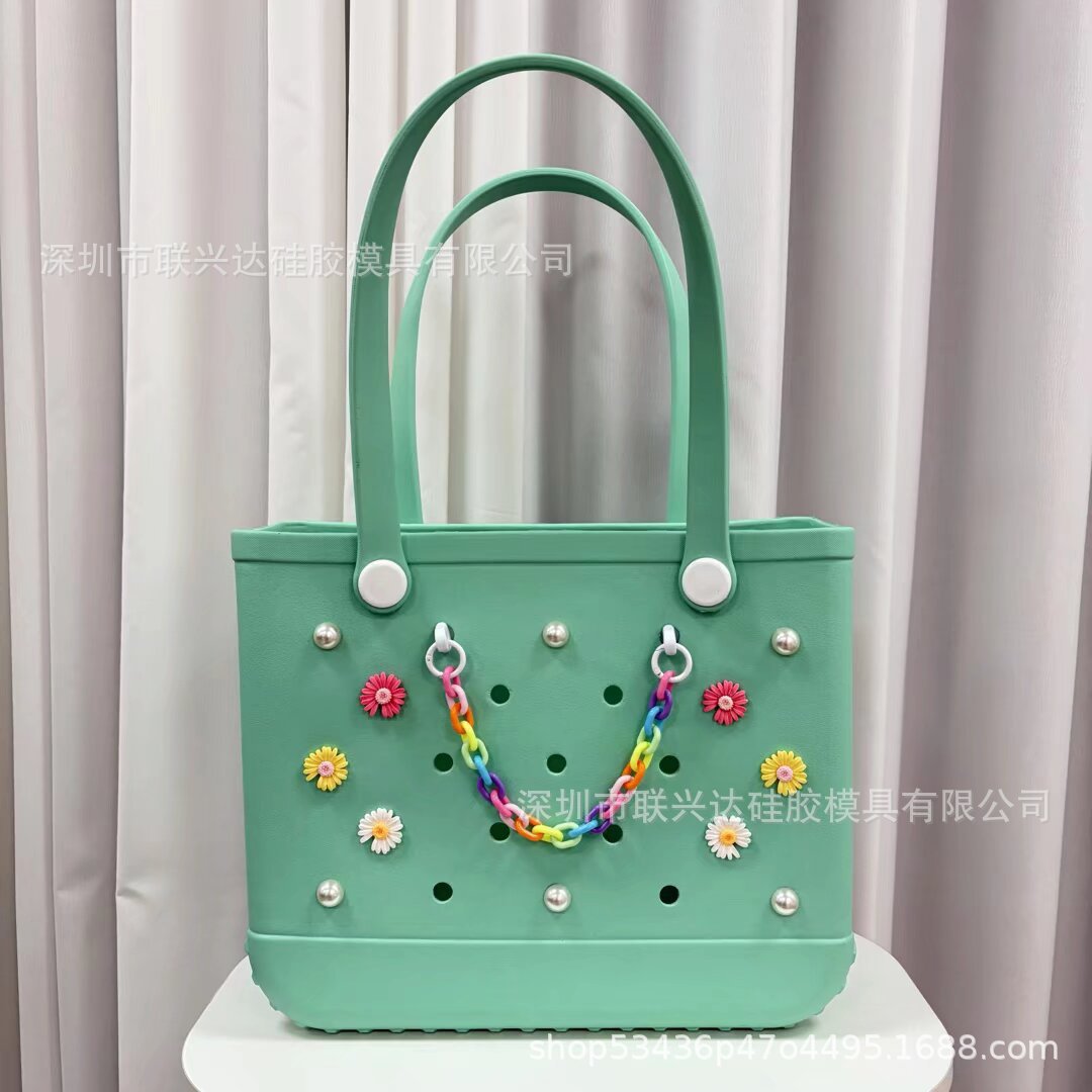 Cross-border nuevo bogg bolso colgante DIY perlas margaritas arco iris hebilla cadena bolsa de playa zapatos accesorios de flores