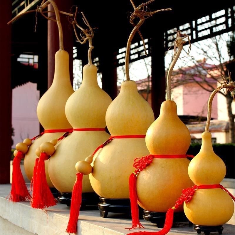 天然葫芦摆件客厅招财家居风水挂件带龙头中国结葫芦纯天然带底座