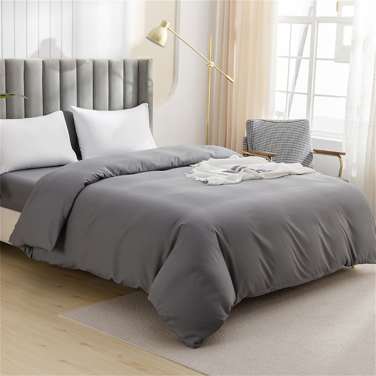 Nuevo comercio exterior transfronterizo comercio exterior color sólido funda de almohada cepillada funda de edredón juego de tres piezas fabricante de ropa de cama al por mayor