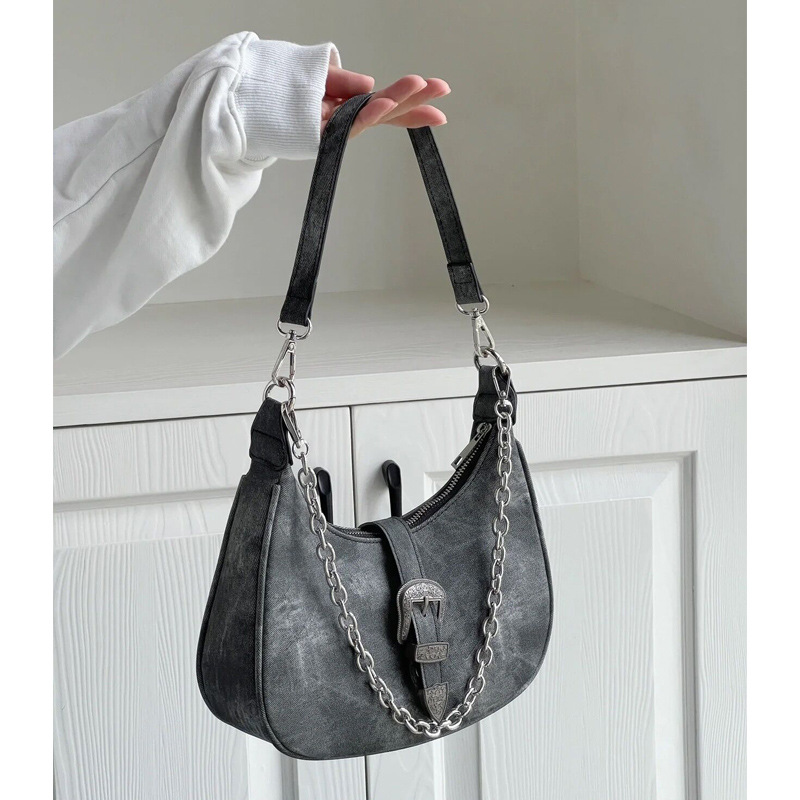 Bolsa de nicho para mujer 2022 nueva bolsa de media luna de alto grado bolsa de hombro retro bolsa de lona para las axilas bolso de cadena