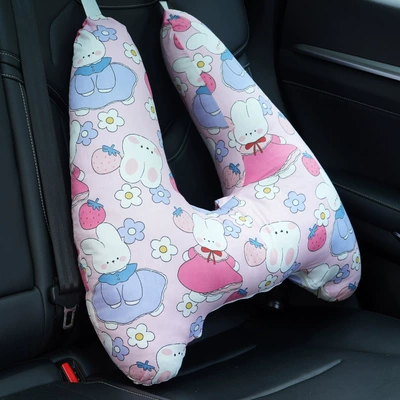 anti-collar neck baby pillow | Seat belt shoulder pad - rabbit-strawberry-removableupgrade-linercotton-breathable-5566cm